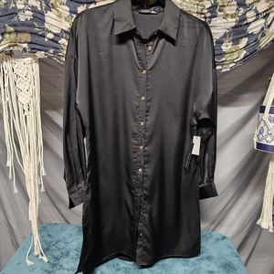 NEW Black Tape Silky Long Button Down Shirt Dress size Small